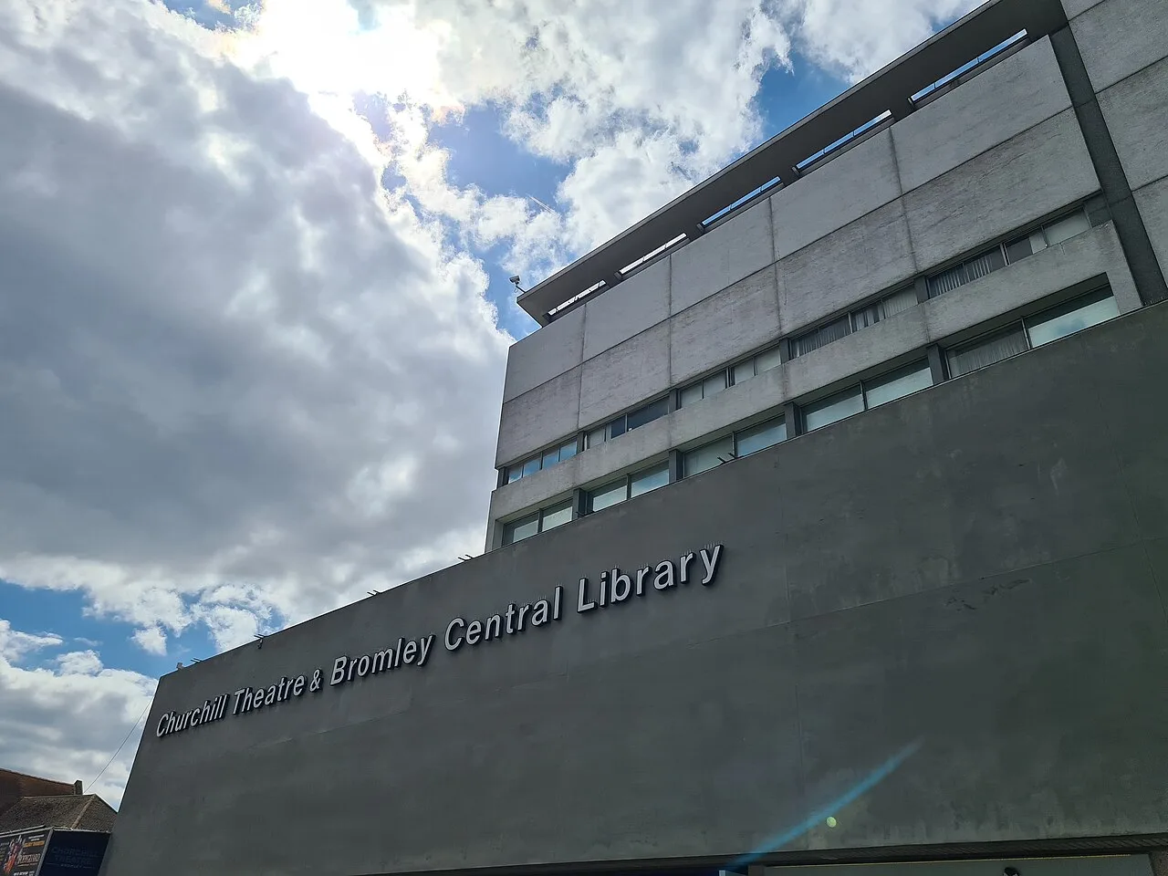 The Churchill Theatre and Bromley Central Library building on the High Street, photographed in 2023