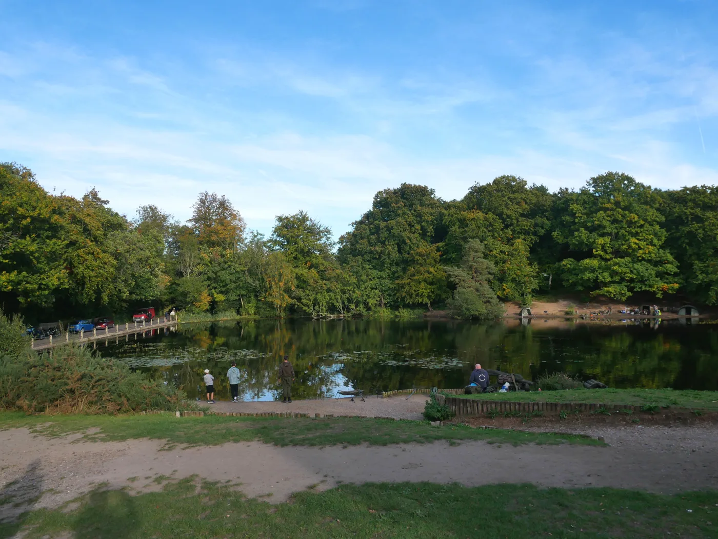 Keston Ponds on Keston Common, with anglers on the bank